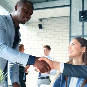 a job candidate meeting with a potential future employer